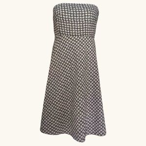 J.Crew Strapless Fit & Flare Midi Dress Black Ivory Print |Classic Preppy | Sz 6